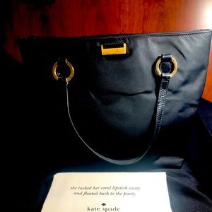 Kate Spade Vintage Black Nylon Satchel Handbag with Leather Handles